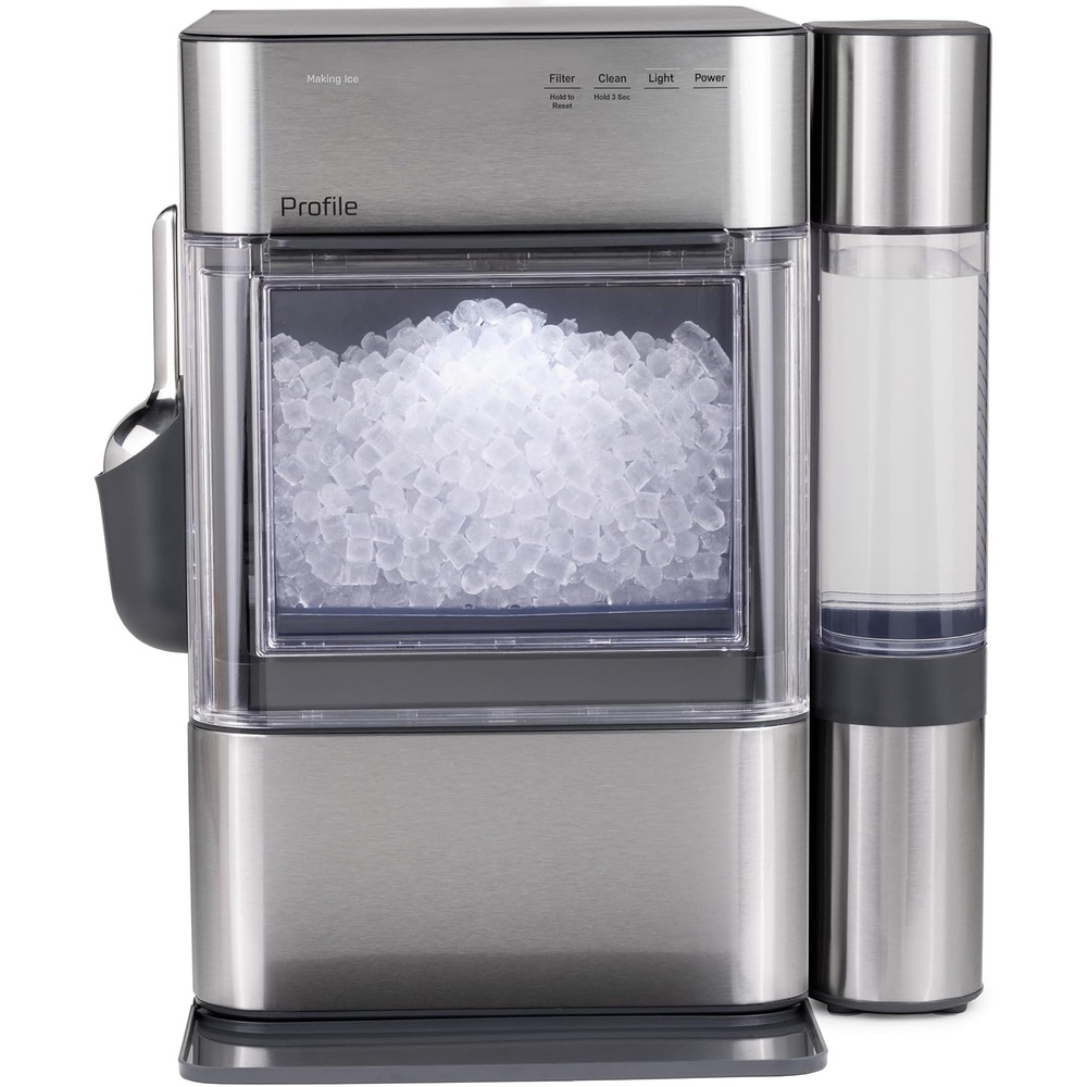 GE Profile Opal 2.0 Ultra Nugget Ice Maker with .75 Gallon Side Tank and Scale Inhibiting Filter, Scoop Included, 38 lbs in 24 Hours, Pellet Ice Machine with WiFi & Smart Connected, Stone White(Stainless Steel)