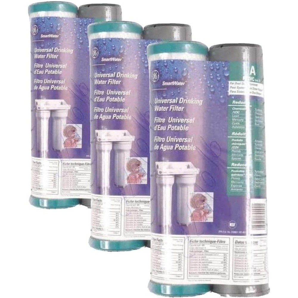 GE FXSVC Under Sink Water Filter, Replacement for Water Filtration System, Twice-Filtered Water, Reduces Sediment & Other Impurities from Water, Replace Every 6 Months, 2 Filters(2 Count (Pack of 3))