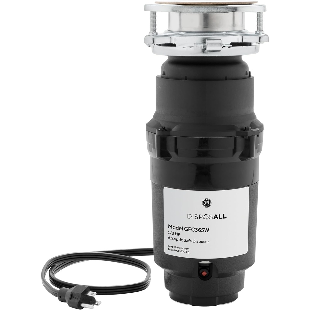 GE Disposall Continuous Feed 1 HP Motor Garbage Disposer, Good for Grinding: Cooked Meat, Beans, & Seeds, Universal 3 Bolt Install & Power Cord Included, Recommended Families of 4 or More, GFC1065W(1/3 HP Corded Universal 3 Bolt)