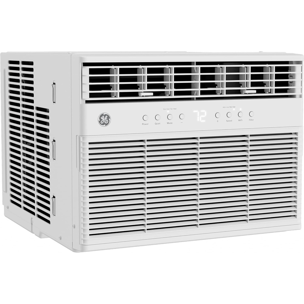 GE 11,000 BTU Smart Window Air Conditioner with Heat Pump and Inverter for Rooms up to 550 sq ft, AC Window Unit with Heat, WiFi, Alexa/Google, Eco Mode, Remote, Easy Install Kit(11 000 BTU – Heat/Cool AC)