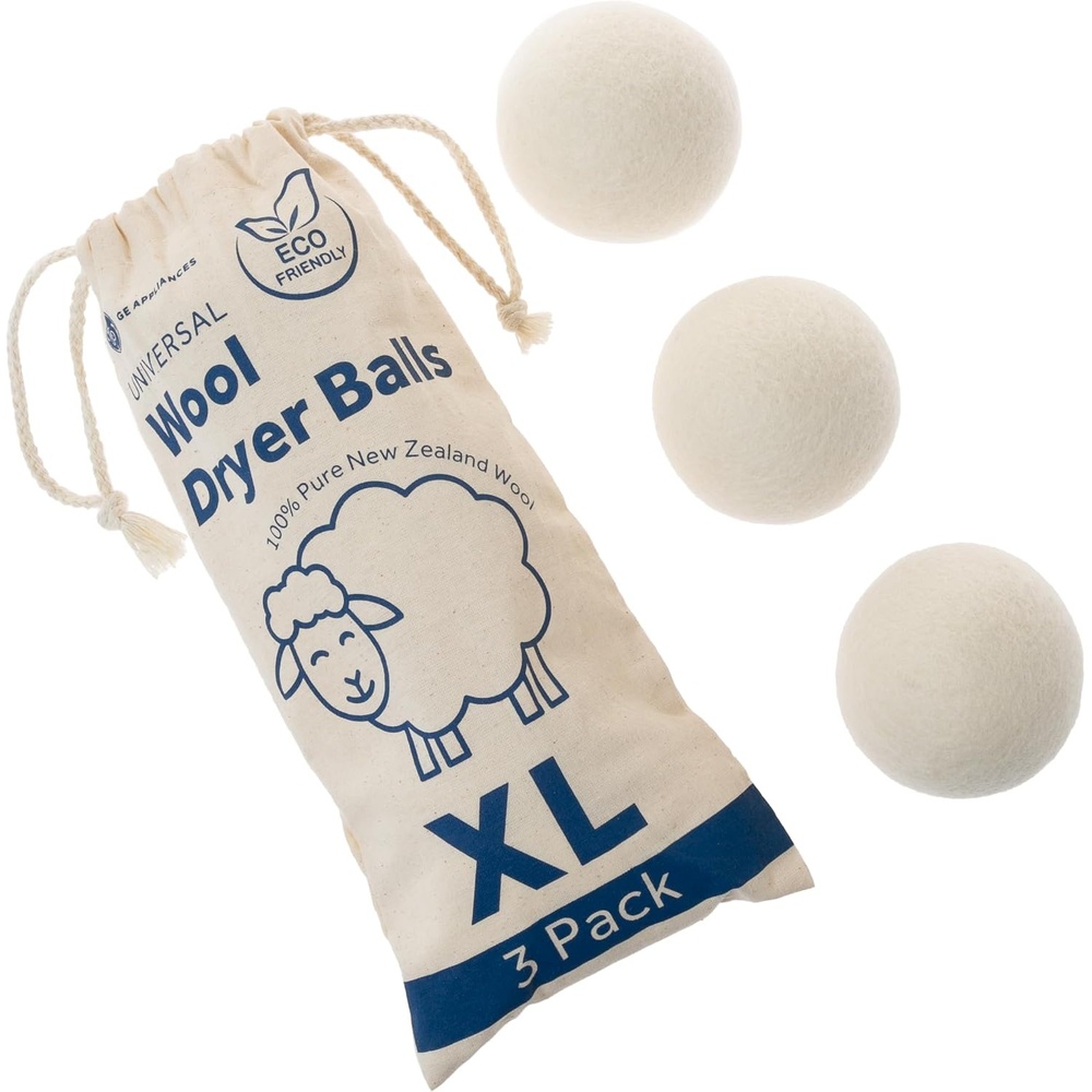 GE Appliances Wool Dryer Balls, XL Reusable Natural Fabric Softener Made of 100% Pure New Zealand Wool, Set of 3(1)