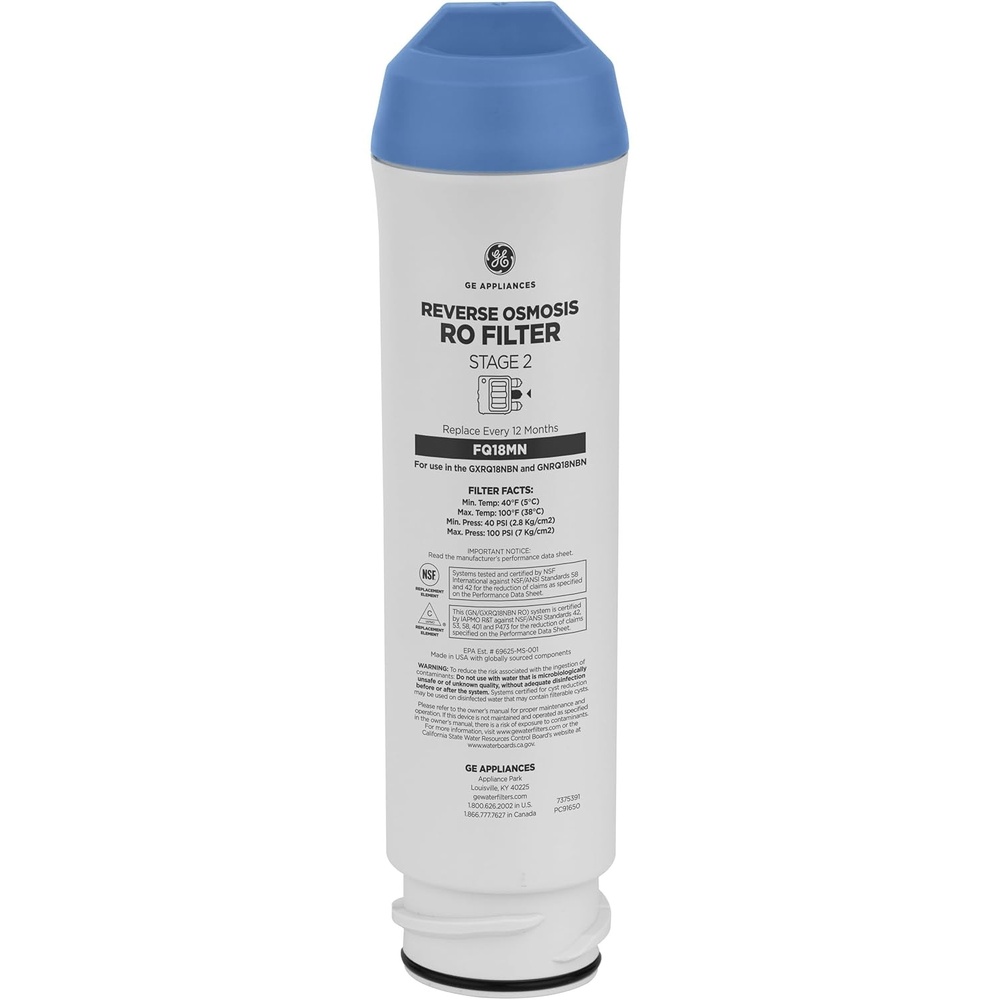 GE 5-Stage Reverse Osmosis Under Sink Water Filtration System with Faucet, Reduces 95+ Impurities including Lead, Chlorine, Arsenic, Filters FQ18PN, FQ18MN, FQ18RT, GXRV40TBN(1 count ( pack of 1))