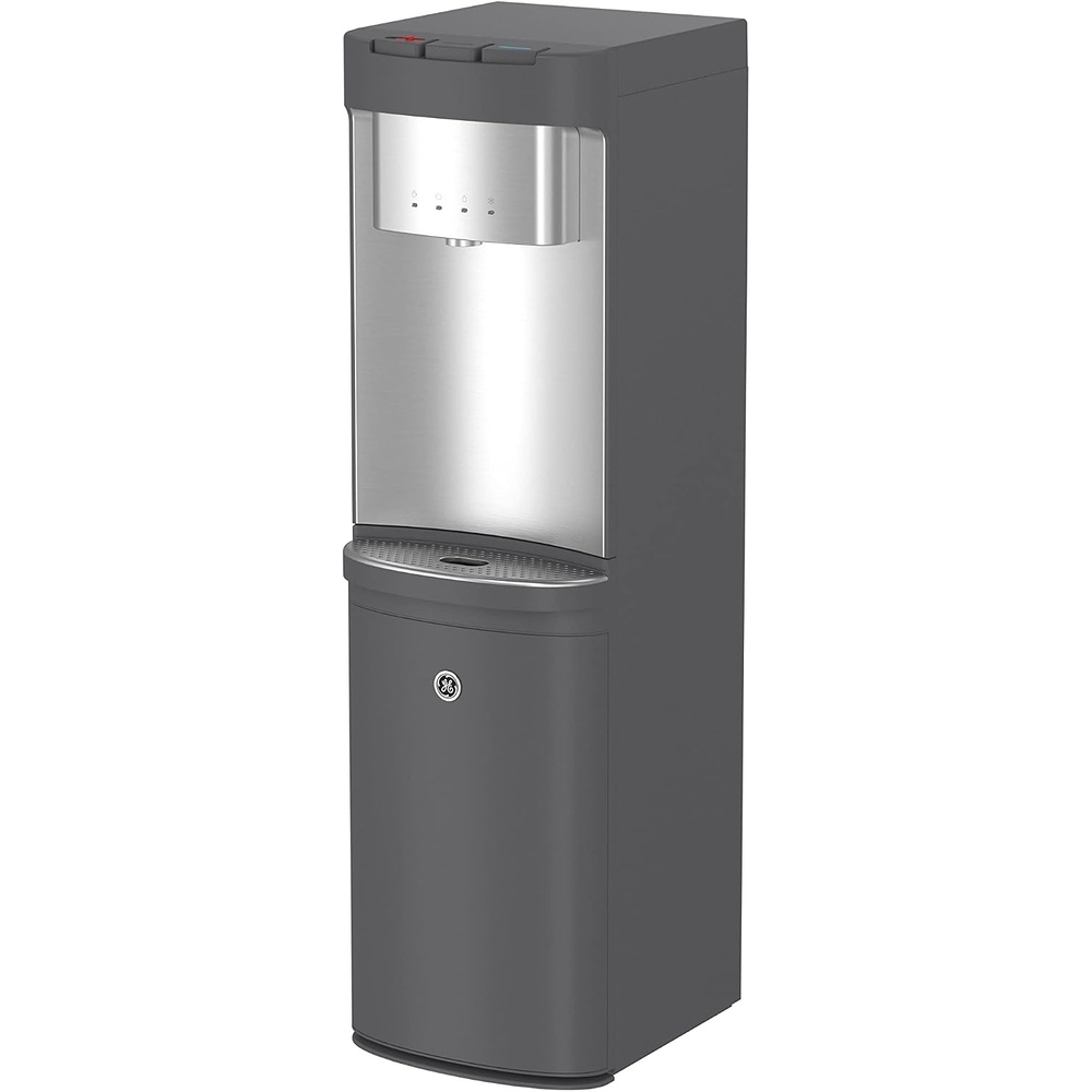 GE Bottom-Loading Tri-Temperature Water Dispenser | 5 Gallon Water Cooler for Home or Office | 3 Temperature Settings | Taller 13″ Dispenser Height | No Lift Bottom Loading | LED Light | Charcoal