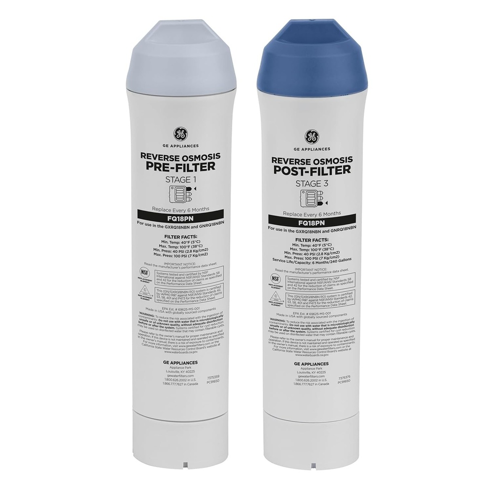 GE 5-Stage Reverse Osmosis Under Sink Water Filtration System with Faucet, Reduces 95+ Impurities including Lead, Chlorine, Arsenic, Filters FQ18PN, FQ18MN, FQ18RT, GXRV40TBN(1 count (pack of 2))