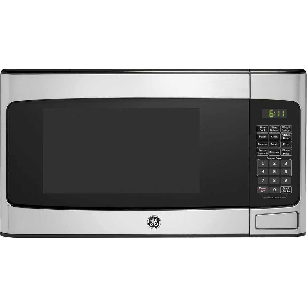 GE Compact Countertop Microwave Oven, 1.1 Cubic Ft., 950w Capacity, 6 Auto Cook Settings, Child-Lock Technology, Dorm Room, Apartment, Stainless Steel(Stainless Steel – Pasta Cooker)