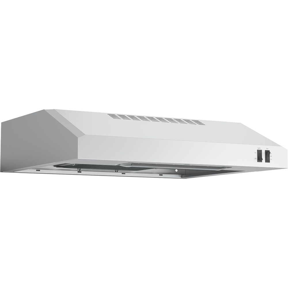 GE 24in. Under Cabinet Range Hood, convertible Duct, 2 Speed Exhaust Fan, Front Control and Reusable Filter, Stainless Steel(Stainless Steel)