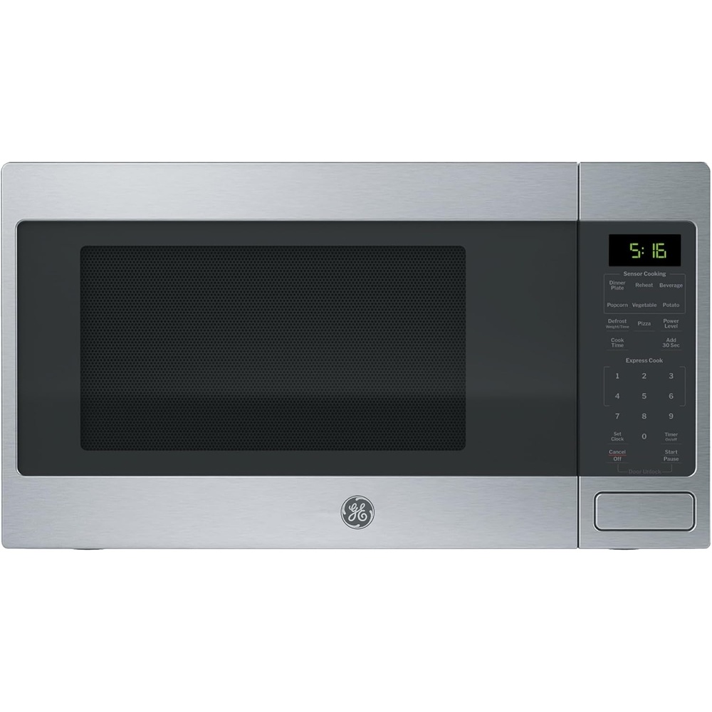 GE Countertop Microwave Oven, 1,150-watt Capacity, 1.6 Cubic Ft., 8 Auto Cooking Settings, Child-Lock Technology, Kitchen Essentials for The Countertop, Dorm Room or Apartment, Black Stainless(Stainless Steel)