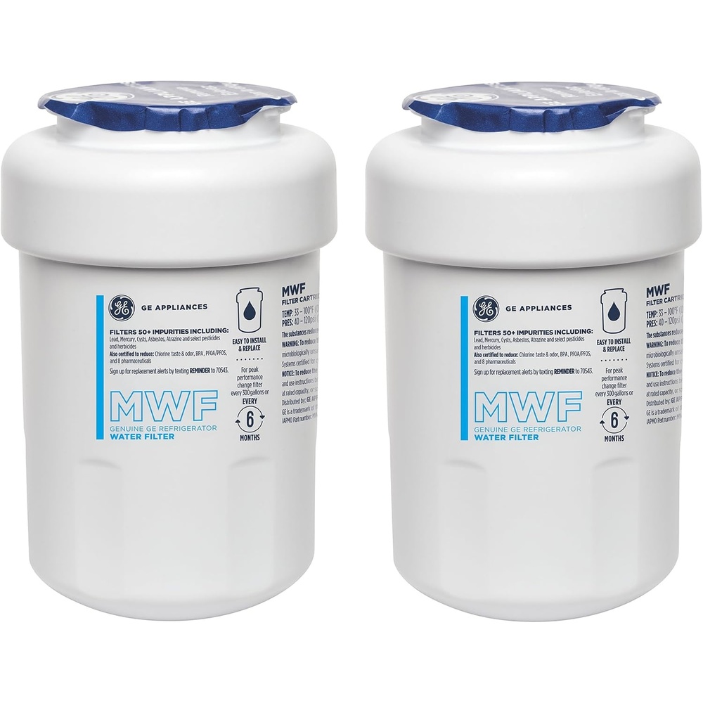 GE MWF Refrigerator Water Filter, Genuine Replacement Filter, Certified to Reduce Lead, Sulfur, and 50+ Other Impurities, Replace Every 6 Months for Best Results, Pack of 1(Pack of 2)