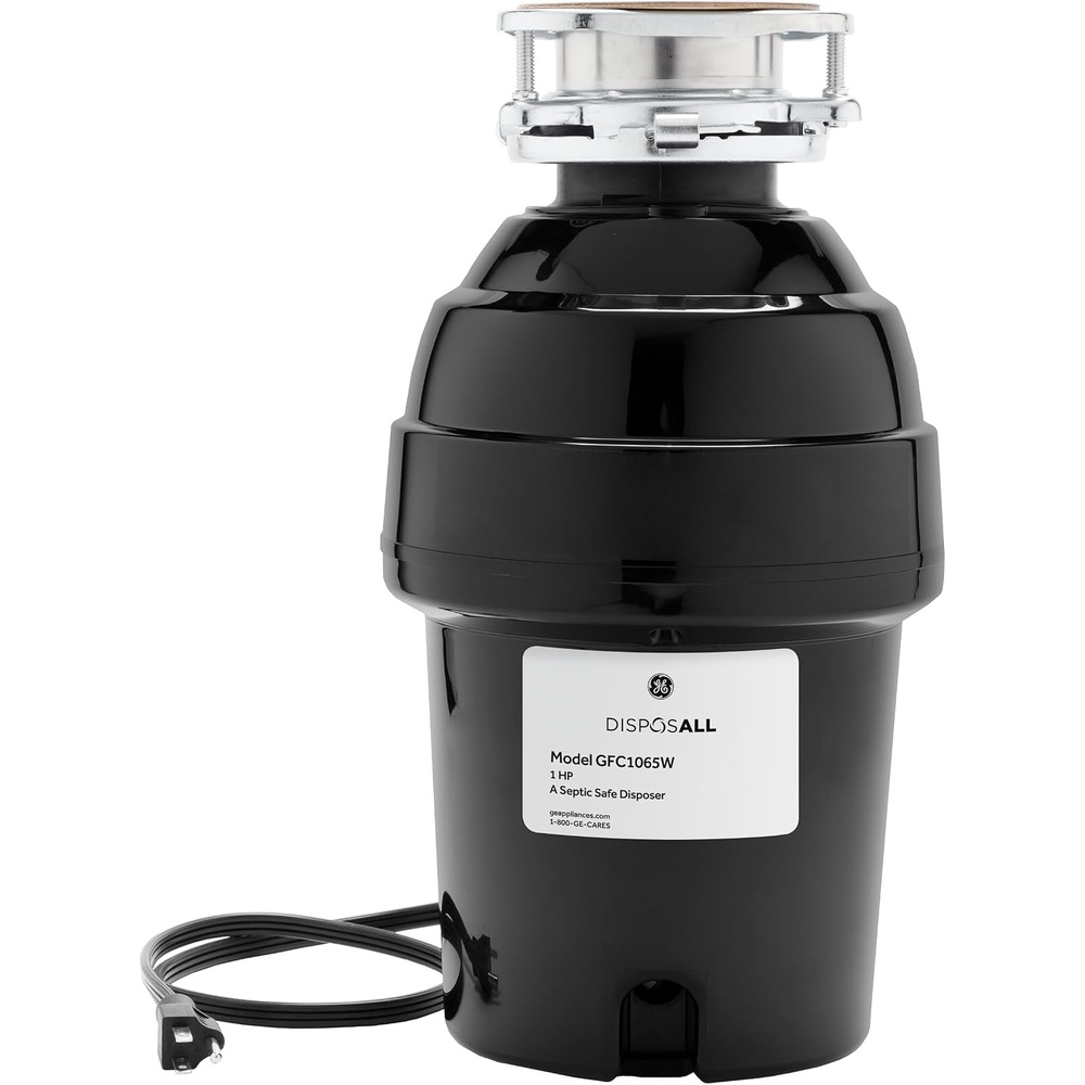 GE Disposall Continuous Feed 1 HP Motor Garbage Disposer, Good for Grinding: Cooked Meat, Beans, & Seeds, Universal 3 Bolt Install & Power Cord Included, Recommended Families of 4 or More, GFC1065W(1 HP Corded Universal 3 Bolt)