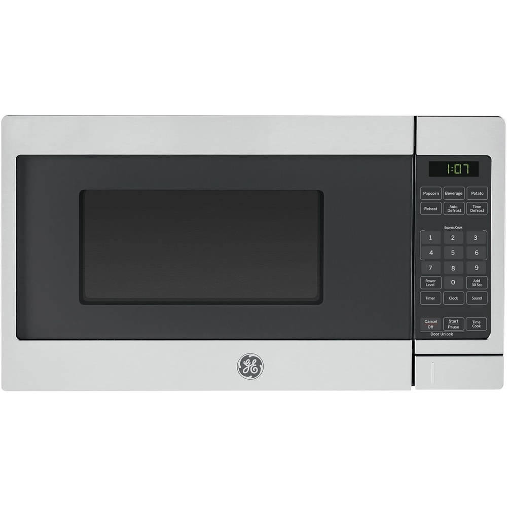 GE Countertop Microwave Oven, Compact 0.7 Cubic Ft., 700-watt Capacity, 6 Auto Cooking Settings, Child-Lock Technology, Kitchen Essentials for the Countertop, Dorm Room or Apartment, Stainless Steel(Stainless Steel)