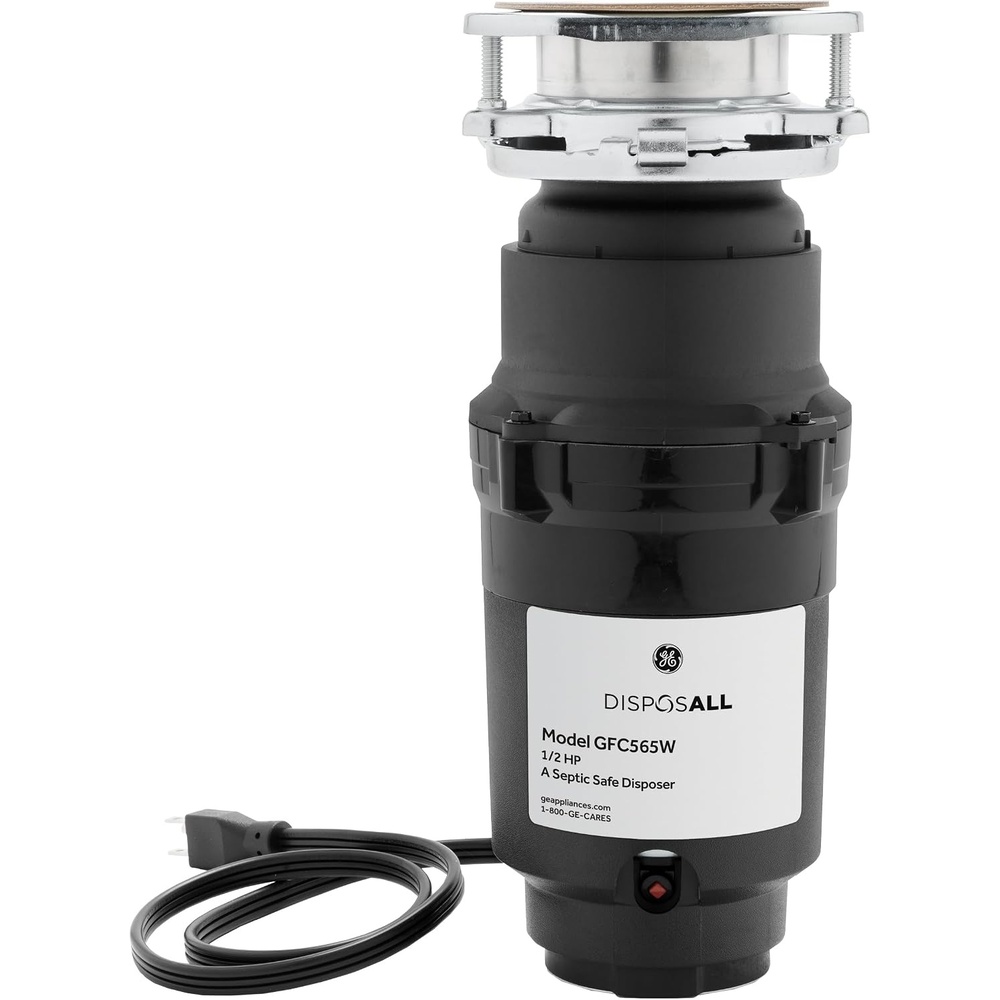 GE Disposall Continuous Feed 1 HP Motor Garbage Disposer, Good for Grinding: Cooked Meat, Beans, & Seeds, Universal 3 Bolt Install & Power Cord Included, Recommended Families of 4 or More, GFC1065W(1/2 HP Corded Universal 3 Bolt)