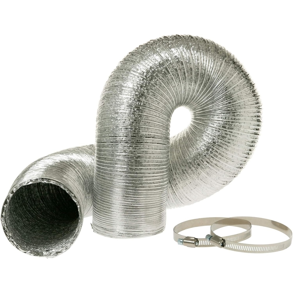 GE Appliances Premium 5-layer Aluminum Dryer Duct, 8 foot x 4 inches, Fire-Resistant and Crush Resistant, Insulated Dryer Vent Hose for HVAC Ventilation with 2 Clamps (4in 8ft)