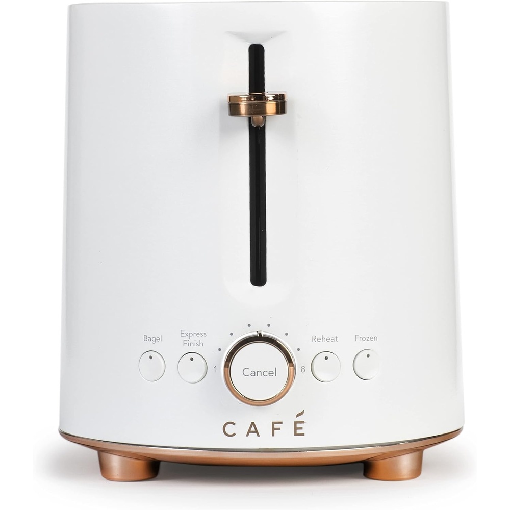 Café Express Finish 2-Slice Toaster | Extra-Wide Slots, Extra Lift for Waffles, Pastries, Texas Toast & More | 4 Pre-Set Functions, 8 Shade Options | Countertop Kitchen Essentials | Stainless Steel(Matte White)