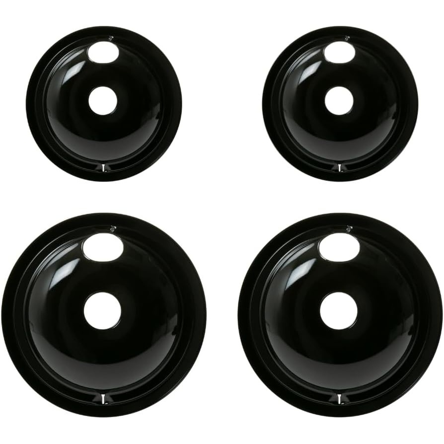 GE Appliances Stove Drip Pans | Genuine Appliances Manufactured OEM Part | Electric Stove Burner Drip Pans | 4 Piece Set, 6″ and 8″ Drip Pan Kit | Porcelain Range Replacement Stove Burner Bowls(6 in & 8 in)