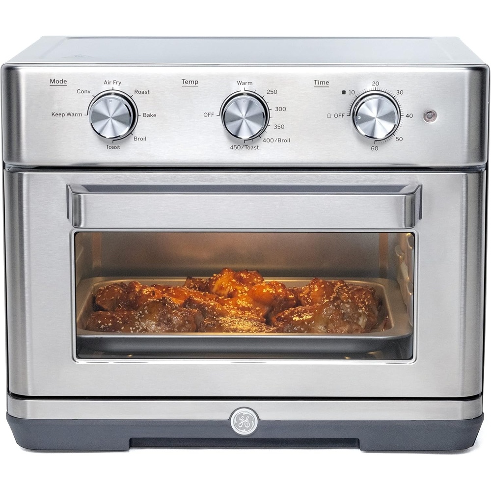 GE Mechanical Air Fryer Toaster Oven + Accessory Set | Convection Toaster with 7 Cook Modes | Large Capacity Oven – Fits 12″ Pizza | Countertop Kitchen Essentials | Stainless Steel