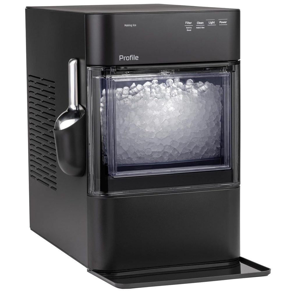 GE Profile Opal 2.0 Ultra Nugget Ice Maker with Scale Inhibiting Filter, Scoop Included, 38 lbs in 24 Hours, Pellet Ice Machine with WiFi & Smart Connected, Stone White(Black)