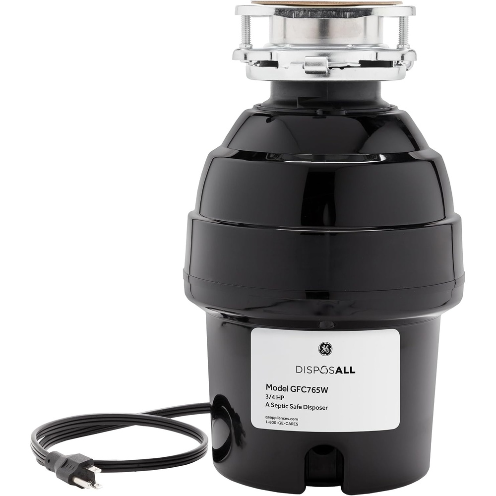 GE Disposall Continuous Feed 1 HP Motor Garbage Disposer, Good for Grinding: Cooked Meat, Beans, & Seeds, Universal 3 Bolt Install & Power Cord Included, Recommended Families of 4 or More, GFC1065W(3/4 HP Corded Universal 3 Bolt)