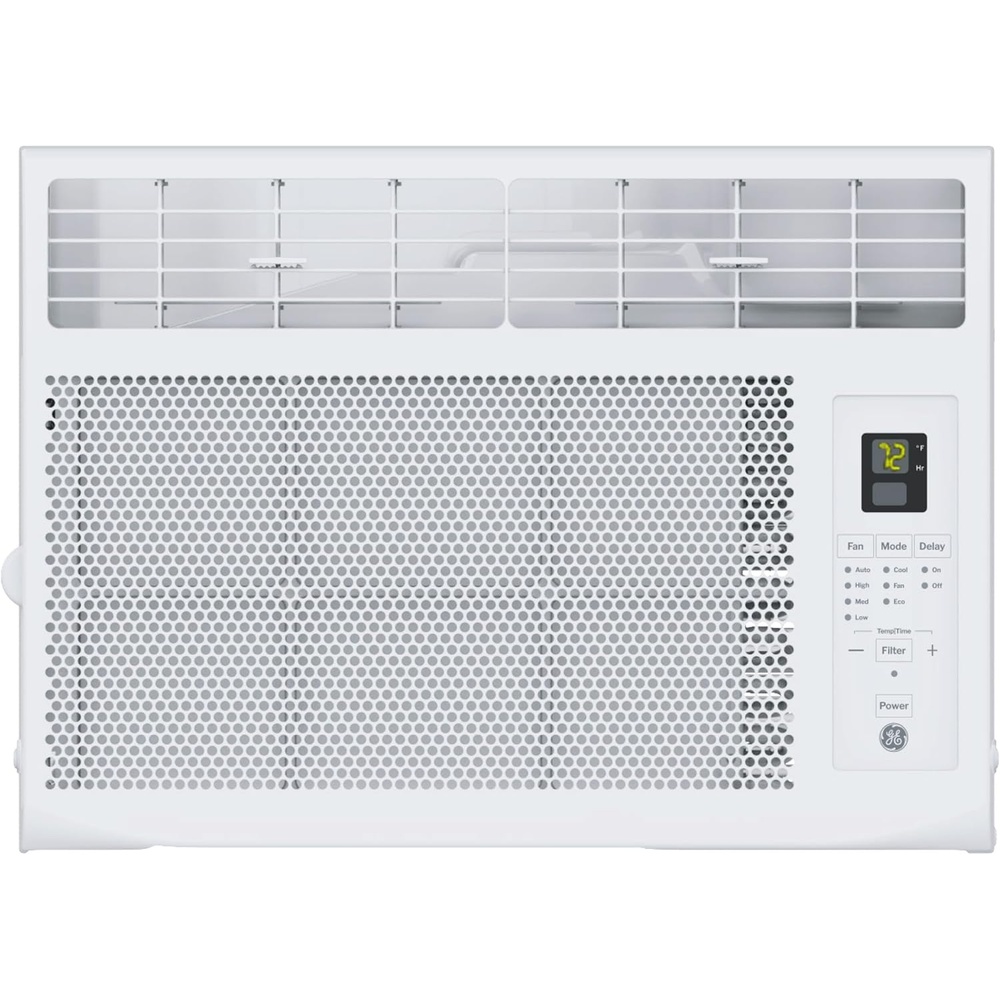 GE 5,000 BTU Black Window Air Conditioner for Room, Compact AC Unit Cools Small Rooms up to 150 Sq Ft, Mechanical Controls, 115V, Easy Install Kit(White)
