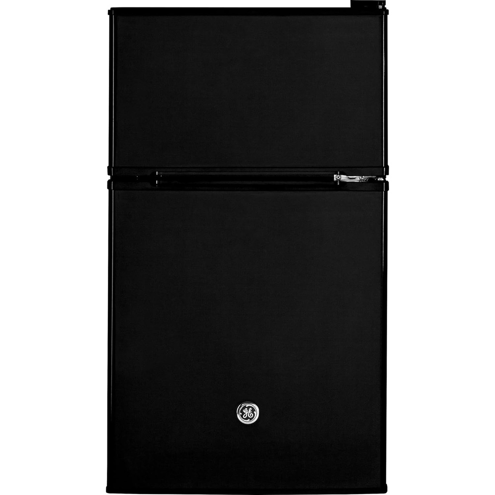 GE Double-Door Mini Fridge, Freestanding Compact Refrigerator with Freezer, 3.1 Cu Ft, Black, GDE03GGKBB(Matte Black)
