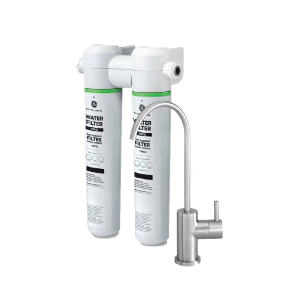 GE Dual Stage Under Sink Water Filtration System with Faucet, Reduces Lead, Chlorine & More, Easy Install, Twist & Lock Design, Replace Filters (FQK2J) Every 6 Months, GXK255TBN(GXK255TBN)