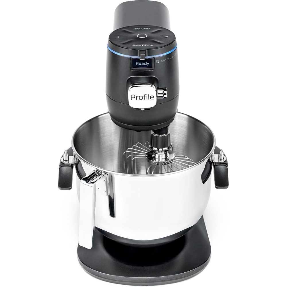 GE Profile Smart Stand Mixer w/Built-In Smart Scale & Auto Sense Technology, 7qt Stainless Steel Bowl, 11 Speed l Dough Hook, Beater, 11-wire whip l works w/Amazon Alexa & Google Home l Stone White(Carbon Black)