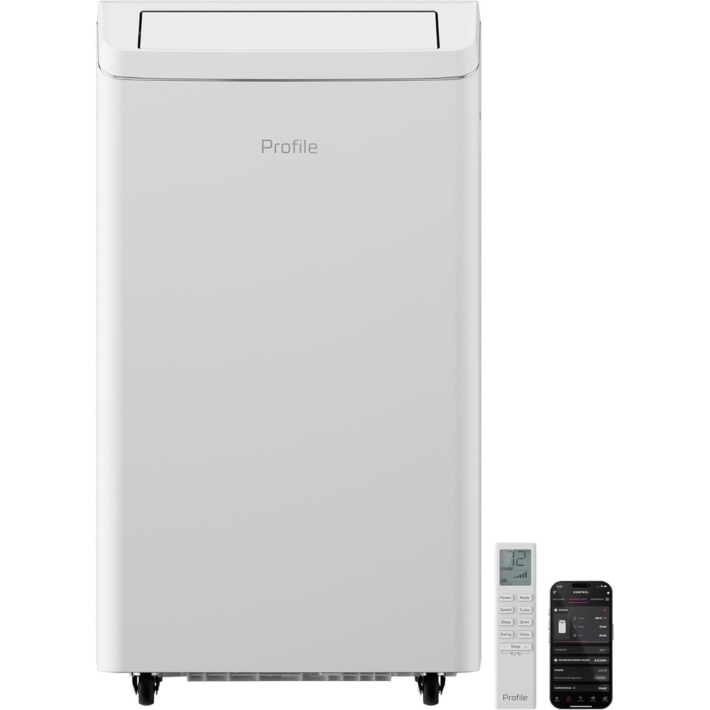 GE Profile 10,000 BTU Smart Dual-Hose Portable Air Conditioner with Inverter, 3-in-1 AC with Dehumidifier & Fan, Cools Rooms up to 450 Sq Ft, Auto Evaporation, Wi-Fi, Easy Install Kit, White(White)