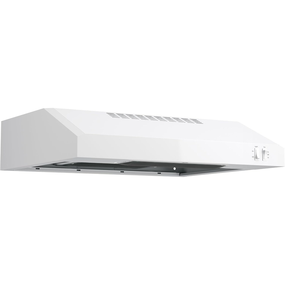 GE 24in. Under Cabinet Range Hood, convertible Duct, 2 Speed Exhaust Fan, Front Control and Reusable Filter, Stainless Steel(White)