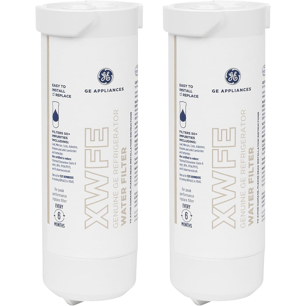 GE XWFE Refrigerator Water Filter, Genuine Replacement Filter, Certified to Reduce Lead, Sulfur, and 50+ Other Impurities, Replace Every 6 Months for Best Results, Pack of 1(Pack of 2)