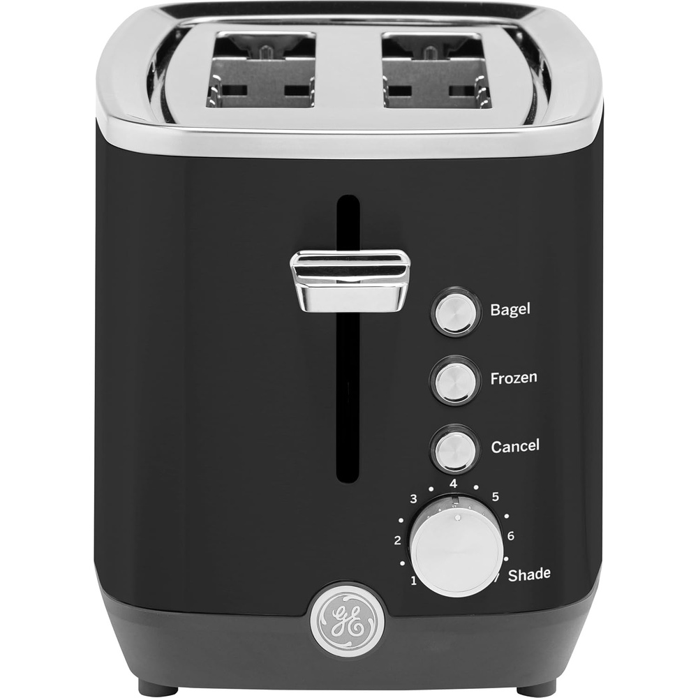 GE 2 Slice Stainless Steel Toaster, Extra Wide Slots for Toasting Bagels, Breads, Waffles & More, 7 Adjustable Shade Settings, Removable Crumb Tray, Countertop Kitchen Essentials, 850 Watts(Black)