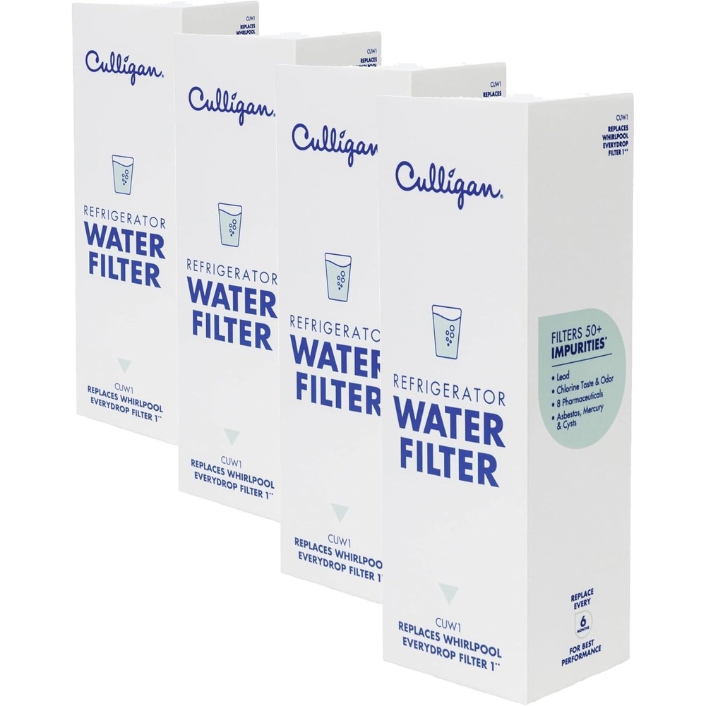 Culligan CUW1 Refrigerator Water Filter, Replacement for Whirlpool Water Filter 1 (EDR1RXD1), Replace Every 6 Months Pack of 1((Pack of 4))