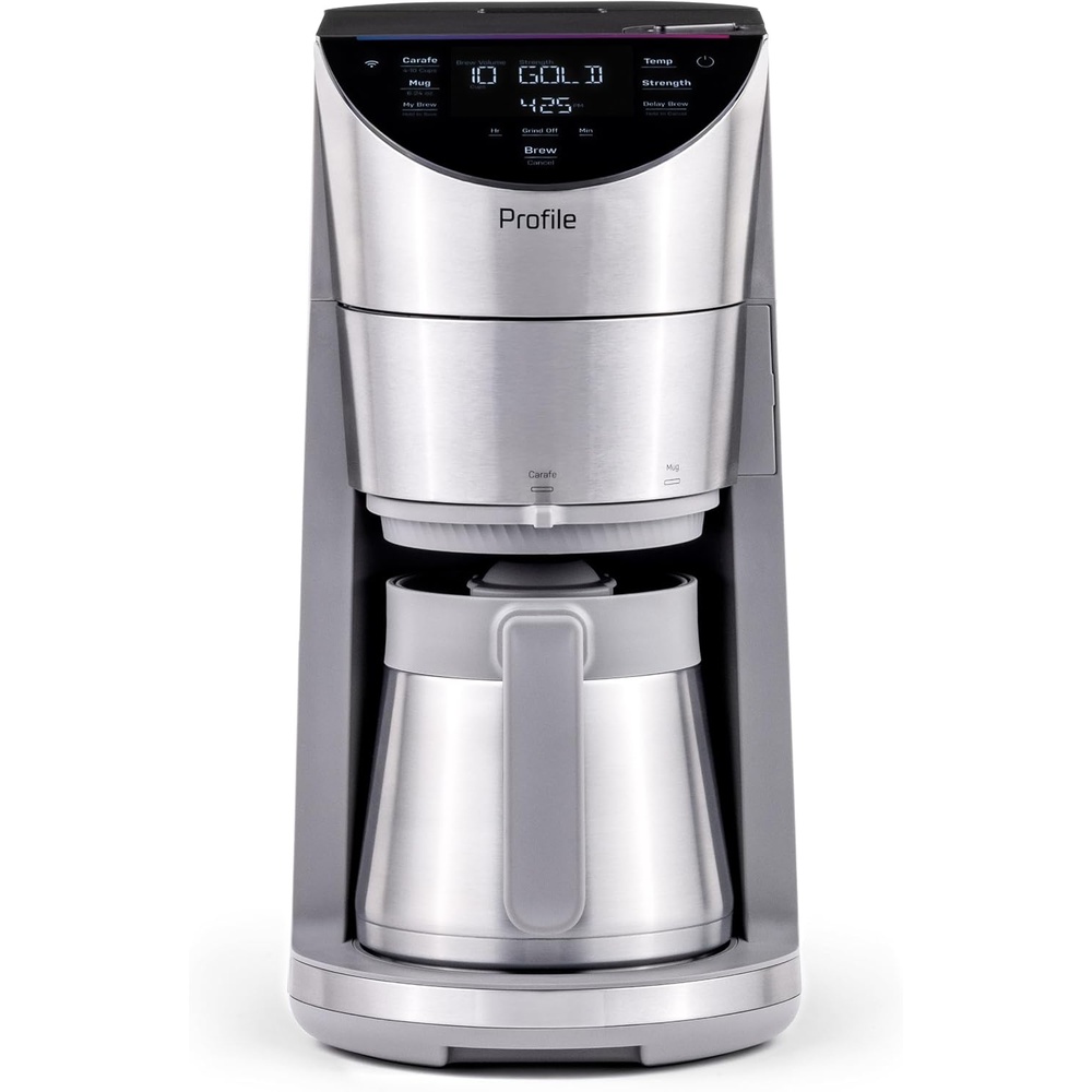 GE Profile Smart Grind & Brew Coffee Maker w/Podless Single Serve, 90oz Water Reservoir, 10 Cup Thermal Carafe, Voice Control, Adjustable Burr Grinder, SCA Certified, Barista-Quality, Stainless Steel