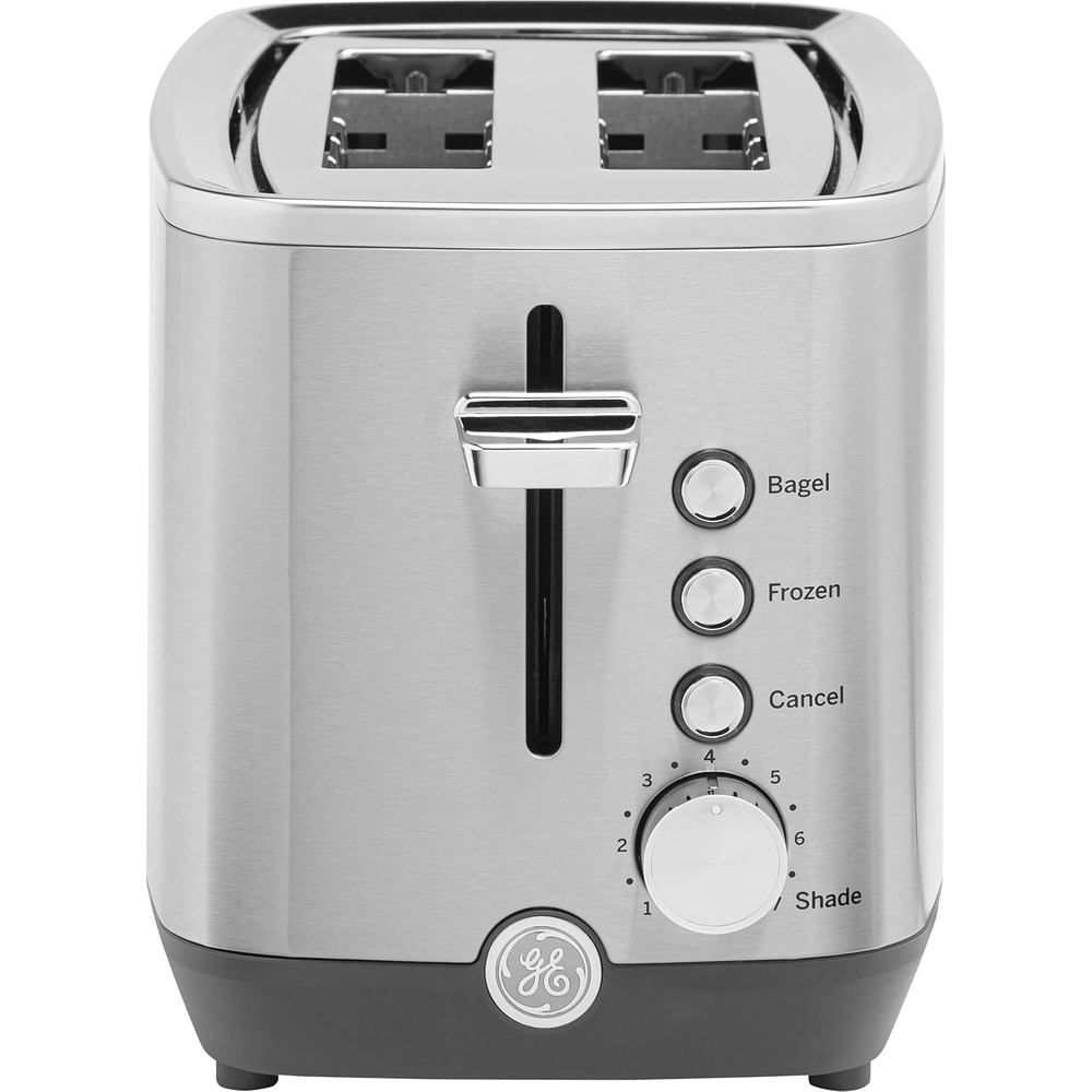 GE 2 Slice Stainless Steel Toaster, Extra Wide Slots for Toasting Bagels, Breads, Waffles & More, 7 Adjustable Shade Settings, Removable Crumb Tray, Countertop Kitchen Essentials, 850 Watts(Stainless Steel)