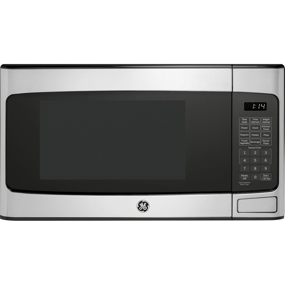 GE Compact Countertop Microwave Oven, 1.1 Cubic Ft., 950w Capacity, 6 Auto Cook Settings, Child-Lock Technology, Dorm Room, Apartment, Stainless Steel(Stainless Steel)