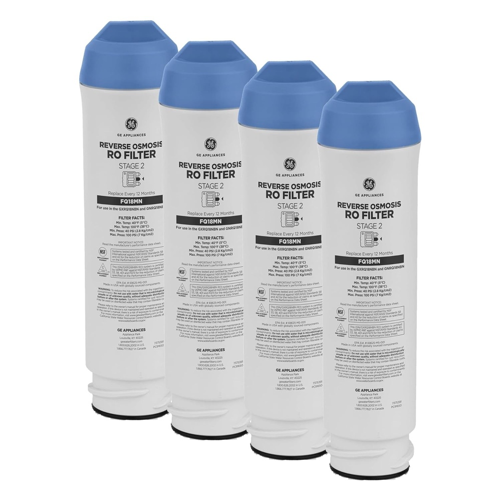 GE 5-Stage Reverse Osmosis Under Sink Water Filtration System with Faucet, Reduces 95+ Impurities including Lead, Chlorine, Arsenic, Filters FQ18PN, FQ18MN, FQ18RT, GXRV40TBN(1 count ( pack of 4))