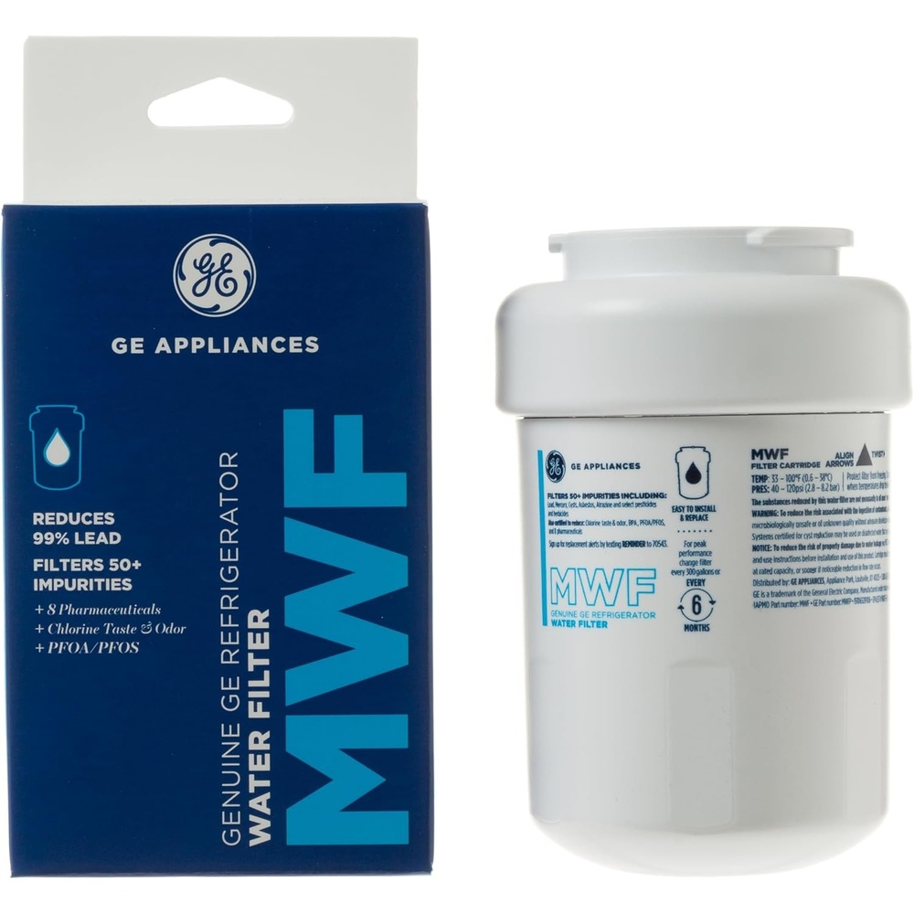 GE MWF Refrigerator Water Filter, Genuine Replacement Filter, Certified to Reduce Lead, Sulfur, and 50+ Other Impurities, Replace Every 6 Months for Best Results, Pack of 1(Pack of 1)