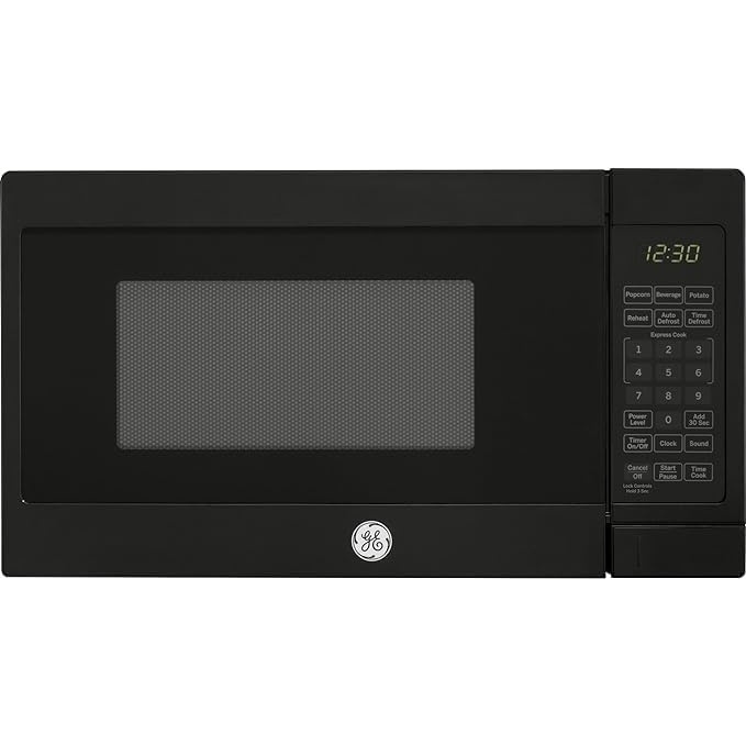 GE Compact Countertop Microwave Oven, 0.7 Cubic Ft., 700-watt Capacity, 6 Auto Cooking Settings, Child-Lock Technology, Dorm Room or Apartment, Stainless Steel(Black)