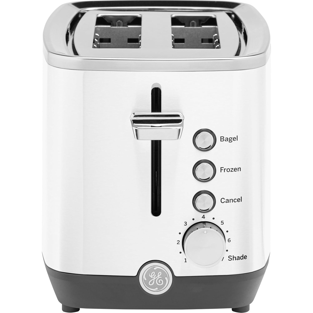 GE 2 Slice Stainless Steel Toaster, Extra Wide Slots for Toasting Bagels, Breads, Waffles & More, 7 Adjustable Shade Settings, Removable Crumb Tray, Countertop Kitchen Essentials, 850 Watts(White)