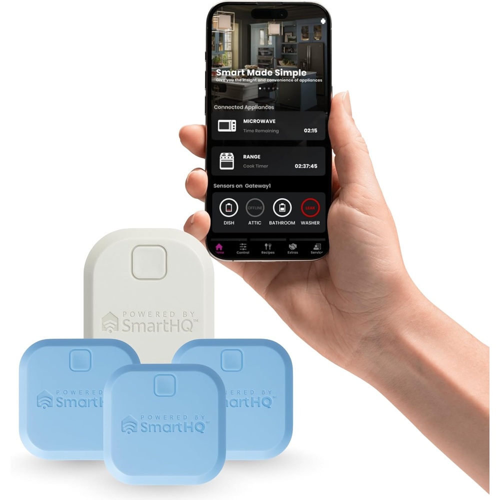 SmartHQ™ WiFi Water Leak Detector, Personal Security Water Leak Alarm with App Alerts, Wireless Leak Detection for Bathroom, Laundry Room, Basement, Garage, 3-Pack (Battery Included)(3 Sensors + Gateway)